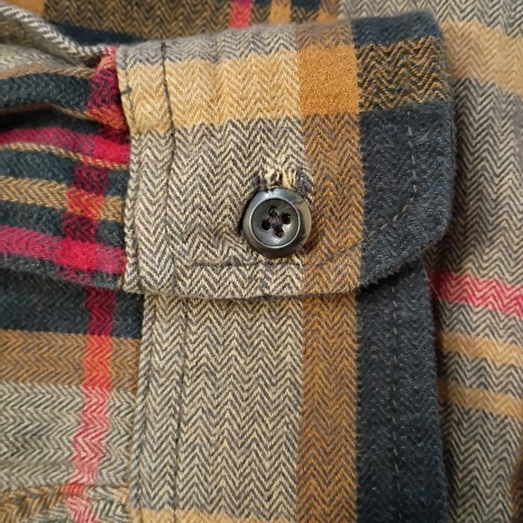 ORVIS Heavyweight Flannel Shirt Mens 2XL Brown Plaid Shacket 4 Pockets Big Bear - Picture 9 of 10